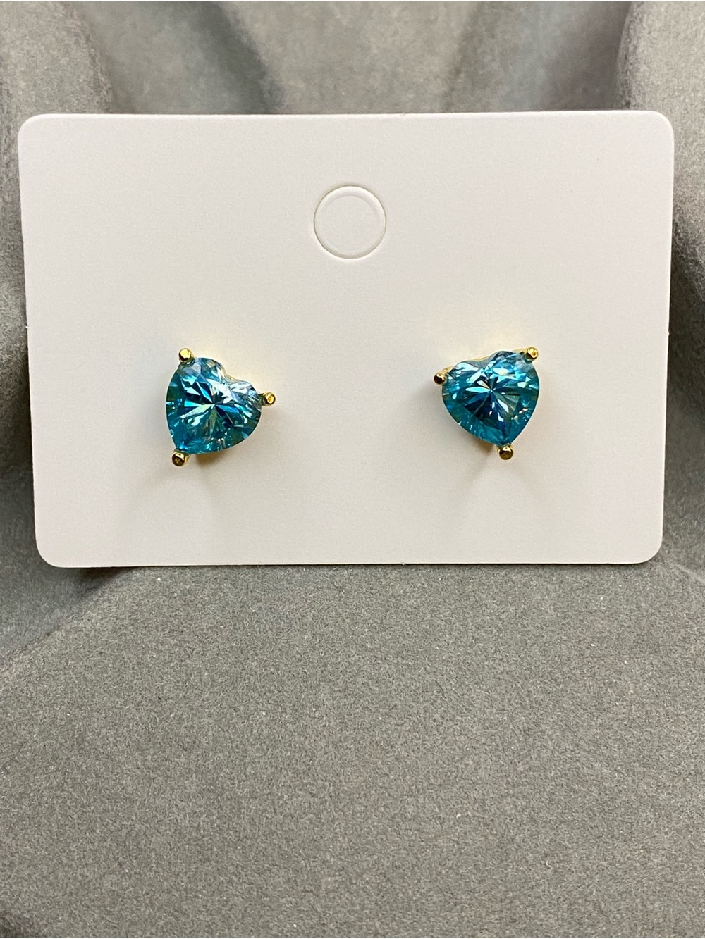 Blue Moissanite Heart Stud Earrings S925 Gold Plated 6.8mm